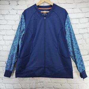 Unbranded Women's Navy Zip-Front Jacket with Teal Patterned Sleeves